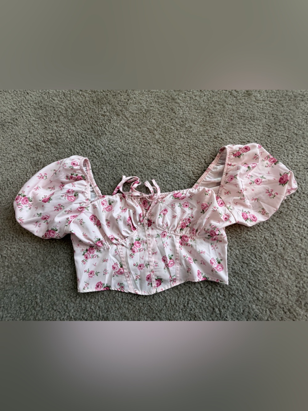 172 - Pink Floral Off-Shoulder Tie-Front Crop Top